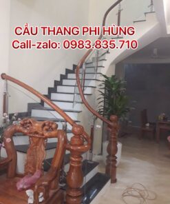Mẫu cầu thang gỗ kính đẹp hiện đại tại Hà Nội