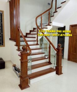 Mẫu cầu thang lan can kính đẹp tại Hà Nội