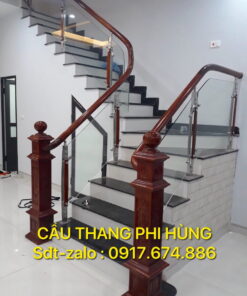 Cầu thang kính cầu thang kính gỗ đẹp Hà Nội
