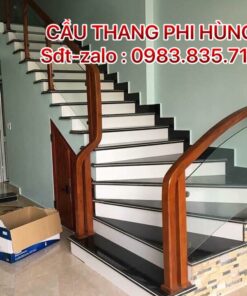 Cầu thang kính gỗ đẹp lan can kính gỗ đẹp Hà Nội
