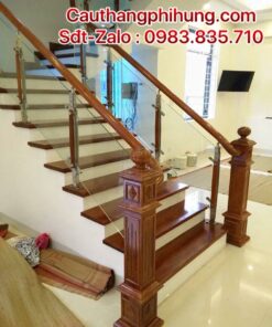 Cầu thang kính gỗ đẹp Hà Nội báo giá cầu thang lan can kính