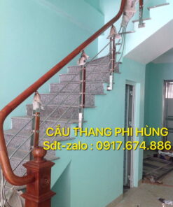 Báo giá cầu thang inox tay vịn gỗ