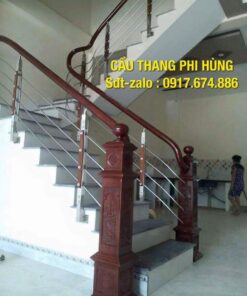 Cầu thang Inox tay vịn gỗ Hà Nội I