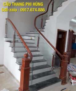 Cầu thang kính gỗ, báo giá cầu thang kính cường lực
