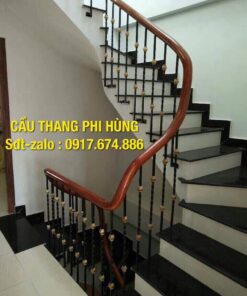Cầu thang lan can sắt tay vịn gỗ, cầu thang lan can sắt nghệ thuật