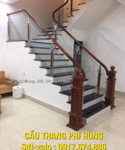 Cầu thang kính đẹp, cầu thang kính gỗ, cầu thang lan can kính hiện đại