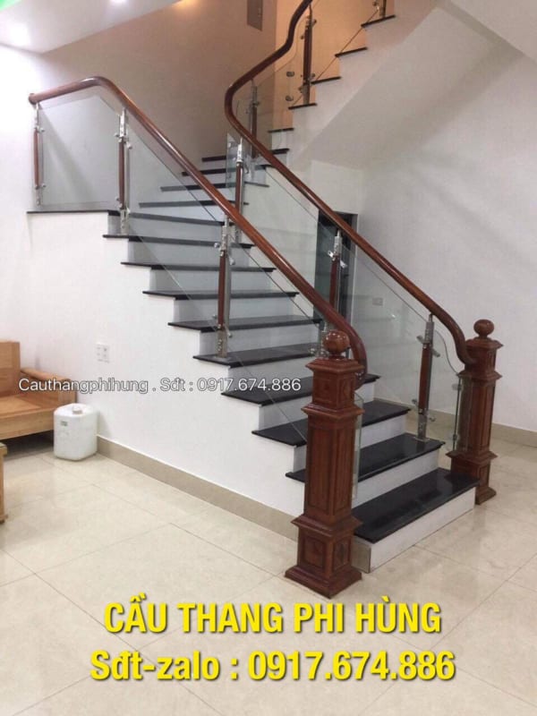 Cầu thang kính đẹp, cầu thang kính gỗ, cầu thang lan can kính hiện đại