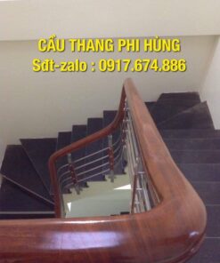 Cầu thang inox đẹp, cầu thang inox tay vịn gỗ, cầu thang inox Hà Nội