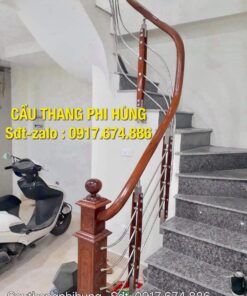 Các mẫu cầu thang inox, cầu thang inox tay vịn gỗ đẹp