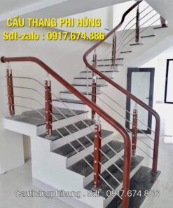 Cầu thang inox, lan can inox, cầu thang inox tay vịn gỗ
