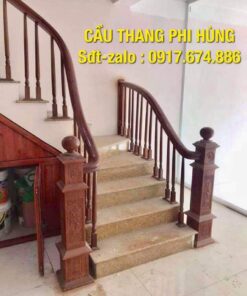 Cầu thang con tiện gỗ, mẫu cầu thang gỗ đẹp nhất