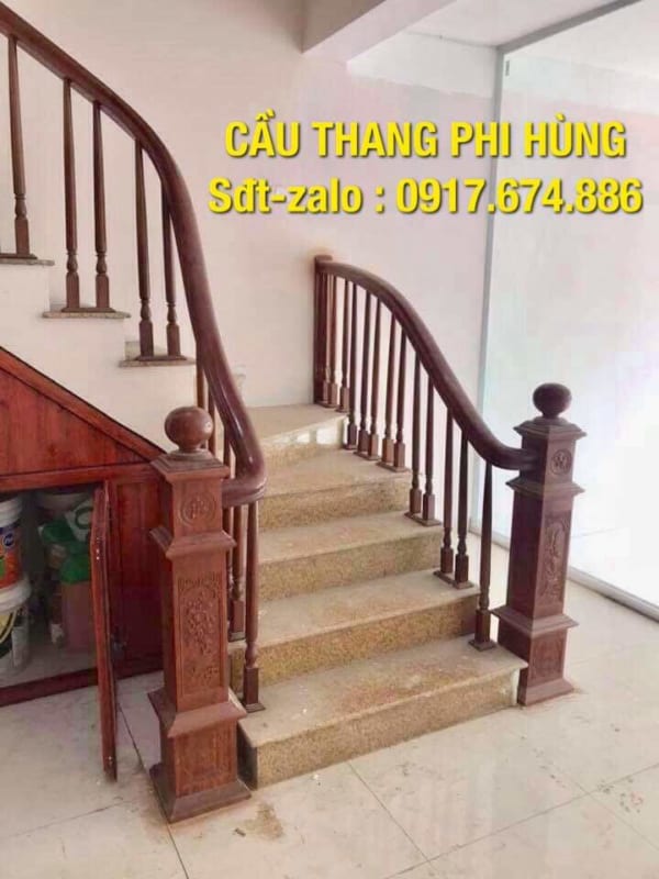 Cầu thang con tiện gỗ, mẫu cầu thang gỗ đẹp nhất