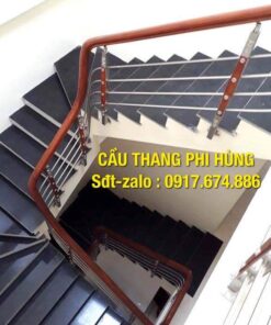 100+ mẫu cầu thang inox, Cầu thang inox tay vịn gỗ đẹp
