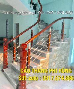Các mẫu cầu thang inox tay vịn gỗ đẹp, Cầu thang inox tại Hà Nội