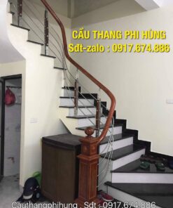 Cầu thang inox đẹp tay vịn gỗ, Báo giá cầu thang inox tay vịn gỗ