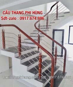 Cầu thang inox gỗ đẹp, Cầu thang inox lan can inox tại Hà Nội