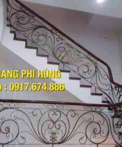 Cầu thang sắt tay vịn gỗ, Cầu thang sắt nghệ thuật, Cầu thang sắt mỹ thuật Hà Nội