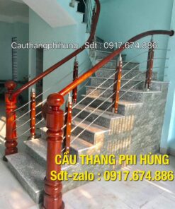 101 mẫu cầu thang inox gỗ, Cầu thang inox tay vịn gỗ đẹp tại Hà Nội