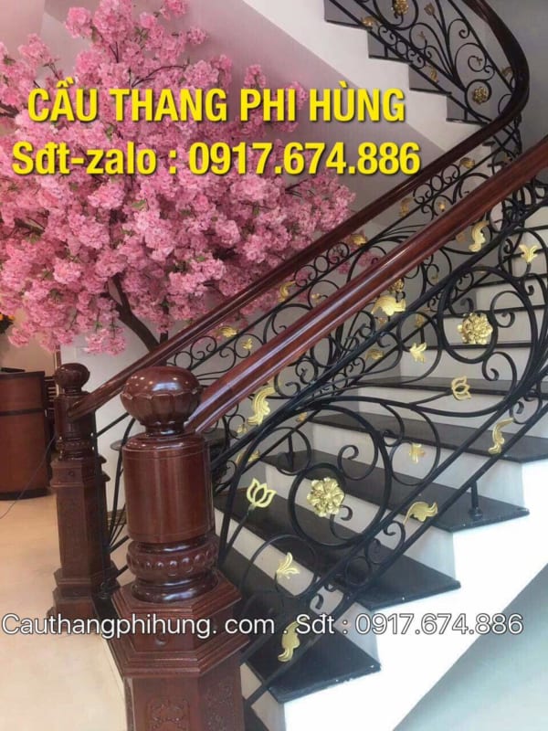 Các mẫu cầu thang sắt tại Hà Nội, Các mẫu cầu thang sắt nghệ thuật tay vịn gỗ