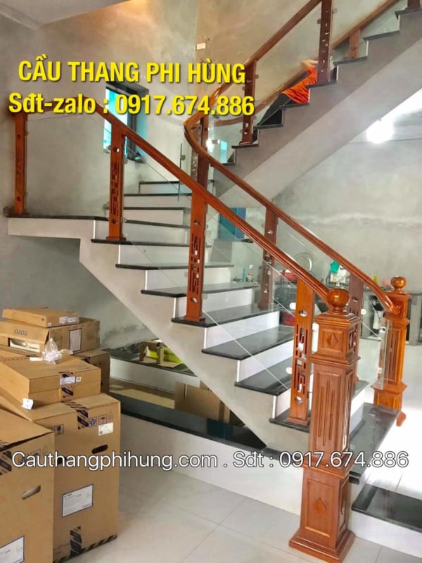 Cầu thang gỗ kính, Báo giá lan can cầu thang kính cường lực