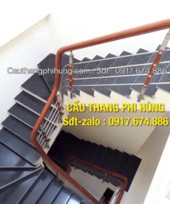 Lan can cầu thang inox đẹp, Mẫu cầu thang inox tay vịn gỗ đẹp nhất