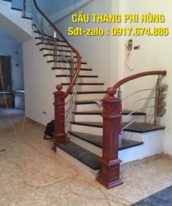 Báo giá cầu thang inox tay vịn gỗ đẹp, Lan can cầu thang inox tại Hà Nội