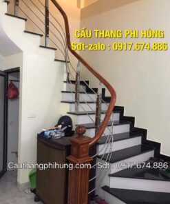 Lan can cầu thang inox gỗ, Cầu thang inox đẹp tại Hà Nội