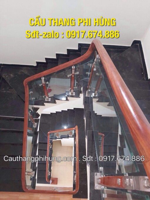 Báo giá cầu thang kính tay vịn gỗ, Cầu thang kính cường lực