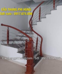 Báo giá cầu thang gỗ inox đẹp, Cầu thang inox tay vịn gỗ tại Hà Nội