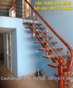 Cầu thang xương cá lan can inox, Báo giá cầu thang xương cá đẹp tại Hà Nội