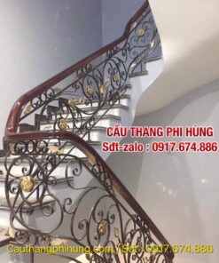 86 mẫu cầu thang sắt tay vịn gỗ, Cầu thang sắt nghệ thuật đẹp