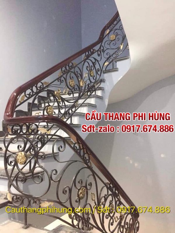 86 mẫu cầu thang sắt tay vịn gỗ, Cầu thang sắt nghệ thuật đẹp