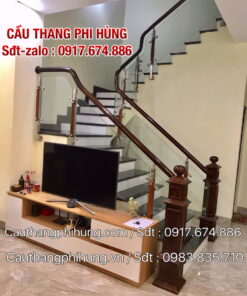 Các mẫu cầu thang lan can kính tay vịn gỗ ở Hà Nội, Báo giá cầu thang kính đẹp tại Hà Nội