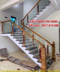 Báo giá lan can cầu thang kính tại Hà Nội, Lan can cầu thang kính chân cao, Lan can cầu thang kính chân trụ lửng đẹp hiện đại