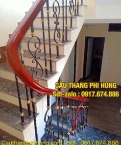 882 mẫu cầu thang lan can sắt nghệ thuật tay vịn gỗ, Lan can cầu thang cầu thang sắt mỹ thuật đẹp nhất tại Hà Nội