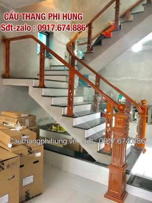 cầu thang kính gỗ lim nam phi hiện đại , giá thành hợp lý