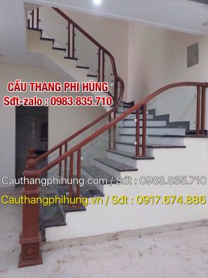 CẦU THANG KÍNH ĐẸP TAY VỊN GỖ