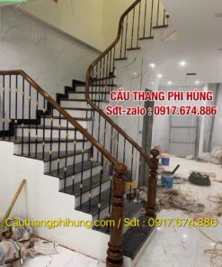 Cầu Thang Lan Can Sắt Đẹp Tay Vịn Gỗ . Cầu Thang Sắt Tại Hà Nội
