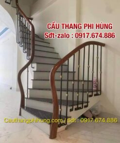 Cầu Thang Sắt Tay Vịn Gỗ Đẹp . Cầu Thang Sắt Nghệ Thuật Đẹp