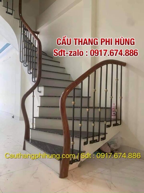 Cầu Thang Sắt Tay Vịn Gỗ Đẹp . Cầu Thang Sắt Nghệ Thuật Đẹp