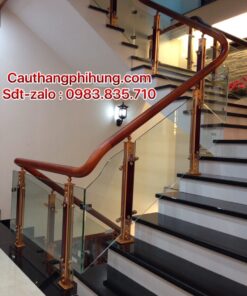 Cầu Thang Kính Tay Vịn Gỗ Đẹp . Lan Can Cầu Thang Kính Cường Lực Tại Hà Nội