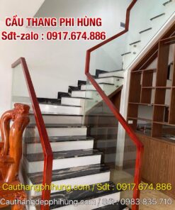 Cầu Thang Kính Cường Lực Đẹp . Mẫu Lan Can Cầu Thang Kính Đẹp Tay Vịn Gỗ