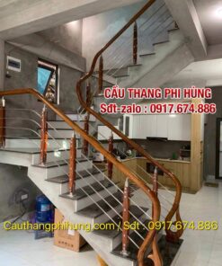 Cầu Thang Inox Tay Vịn Gỗ Đẹp . Mẫu Cầu Thang Gỗ Inox Tại Hà Nội