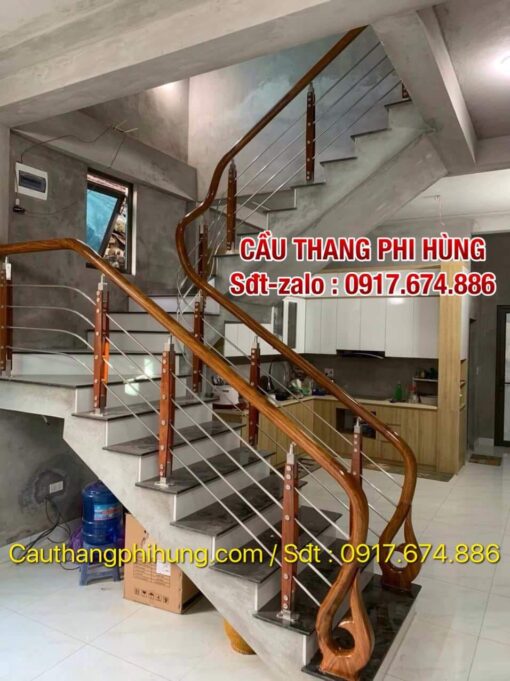 Cầu Thang Inox Tay Vịn Gỗ Đẹp . Mẫu Cầu Thang Gỗ Inox Tại Hà Nội