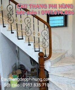 Cầu Thang Sắt Đẹp Tay Vịn Gỗ . Mẫu Cầu Thang Sắt Nghệ Thuật Đẹp