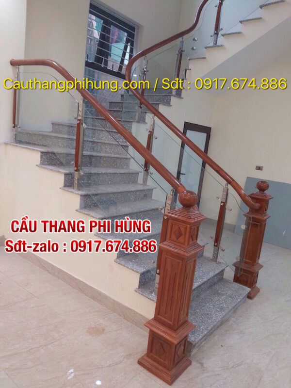 Cầu Thang Kính Đẹp Tay Vịn Gỗ . Cầu Thang Kính Cường Lực Tại Hà Nội