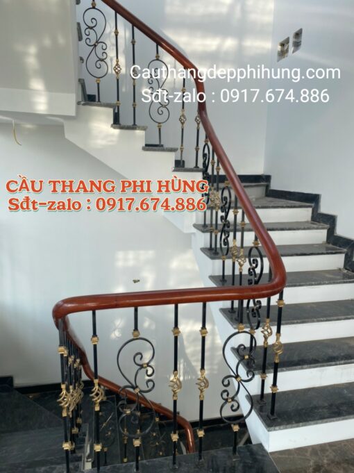 Cầu Thang Lan Can Sắt Nghệ Thuật . Mẫu Cầu Thang Sắt Tay Vịn Gỗ Đẹp