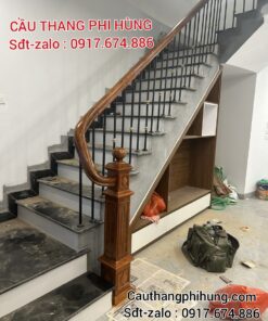 Mẫu Cầu Thang Sắt Nghệ Thuật Đẹp . Cầu Thang Lan Can Sắt Tay Vịn Gỗ Đẹp