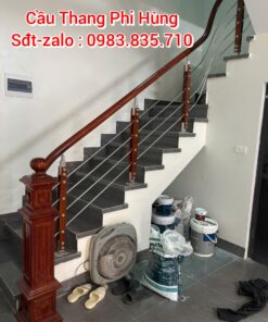 Cầu Thang Inox Đẹp Tay Gỗ . Lan Can Cầu Thang Inox Tay Vịn Gỗ